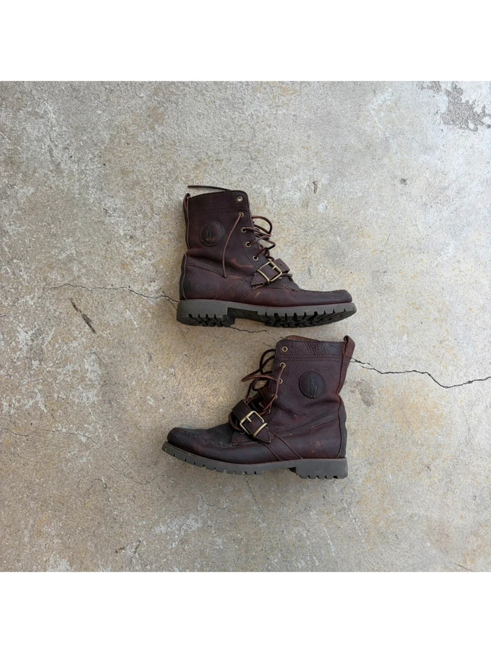 Brown Leather Military Ranger Buckle Polo Ralph Lauren Boots - Men’s 8.5